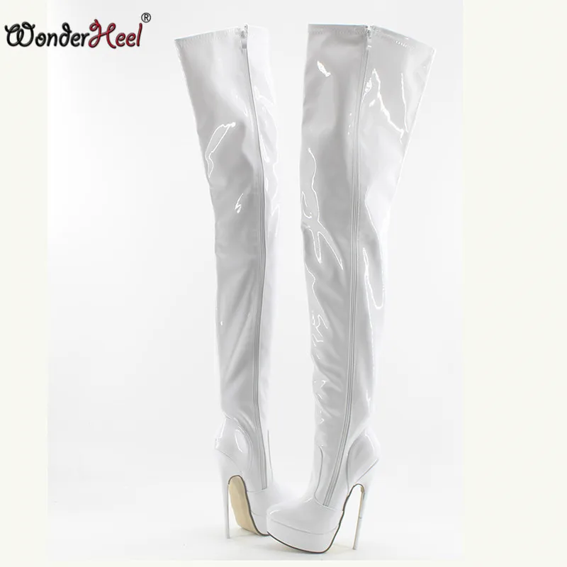 Wonderheel/Новые очень высокий каблук 18 см каблук-шпилька короткие ботинки пикантные Металлические каблуки сапоги лакированные модные ботинки на платформе
