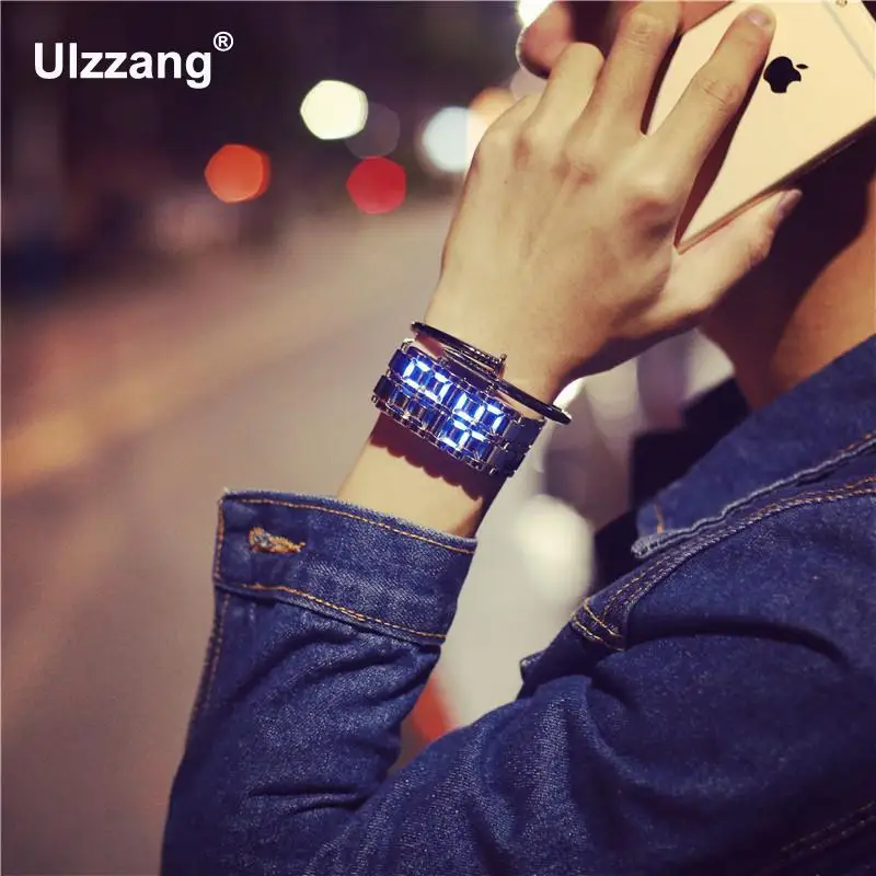 Горячая Распродажа крутые серебряные полностью из нержавеющей стали LED Lava синий