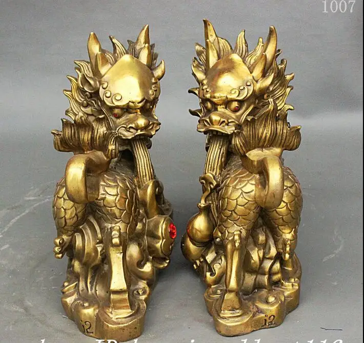 Китайский Фэншуй чистый латунный Дракон статуэтка единорога цилинь коса gourтыква