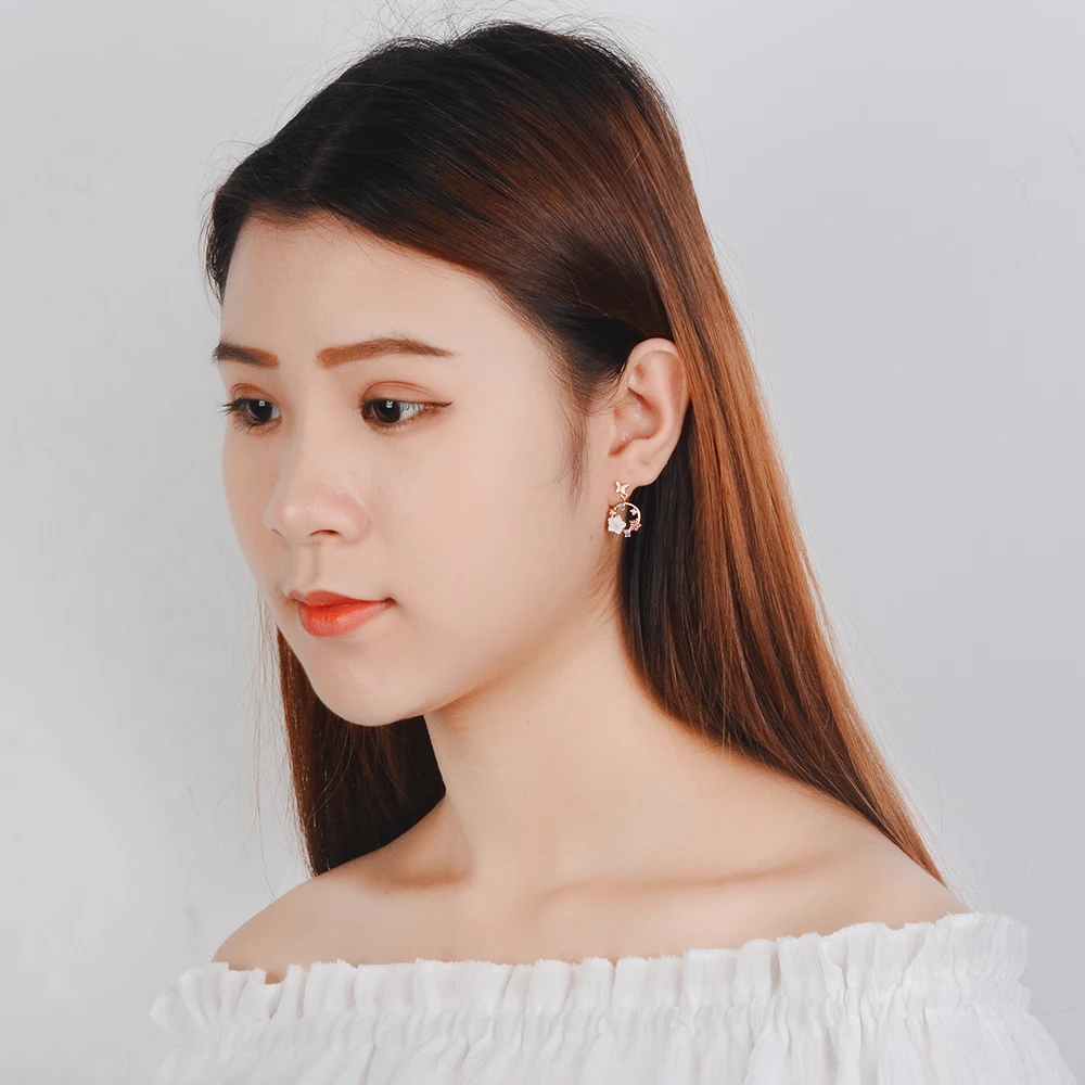 

ModaOne Lovely Butterfly Flower Rose Gold Stud Earrings For Women Girls Luxury Nature Shell Korean Cubic Zirconia Earring Aretes