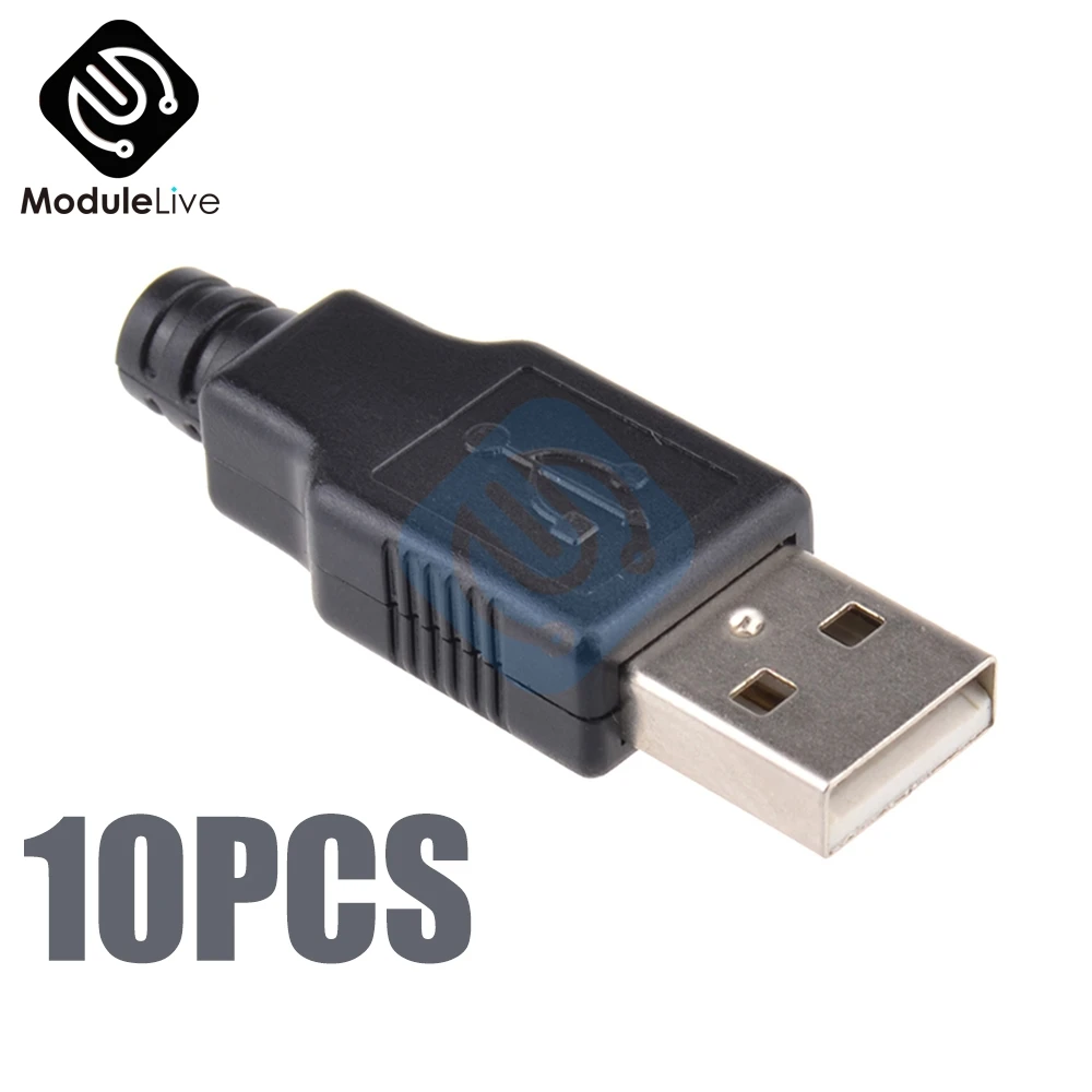 10 шт. штекеры USB 2.0 Type A 4 штырька Штекерный разъем с черной пластиковой