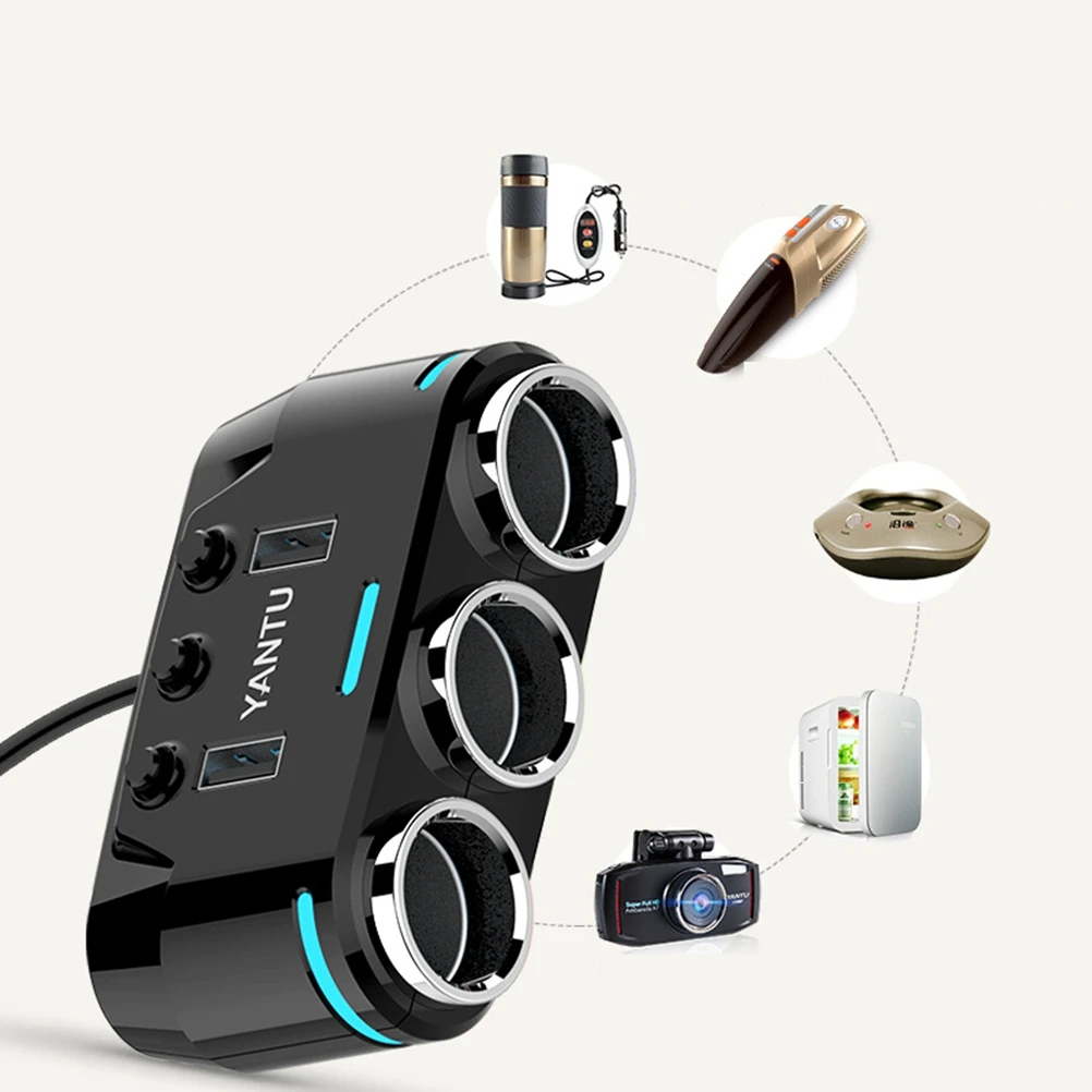 Сепаратор прикуривателя простой в использовании 3 USB розетки прочный адаптер