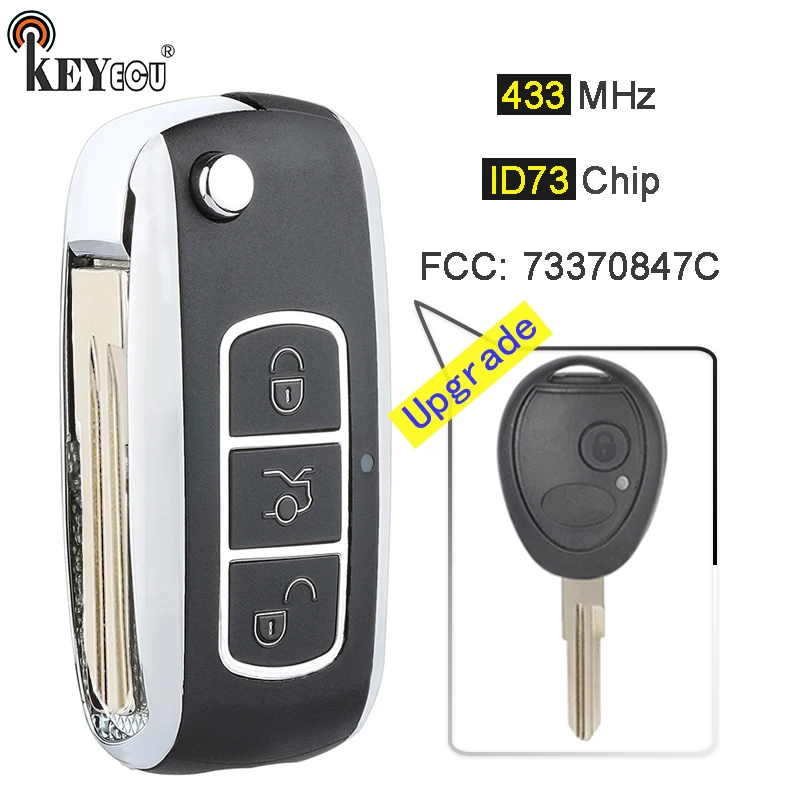 

KEYECU 433 МГц ID73 чип FCC: 73370847C обновленный складной откидной ключ с 3 кнопками дистанционного управления, ключ-брелок для Land Rover Discovery 2 1998-2004