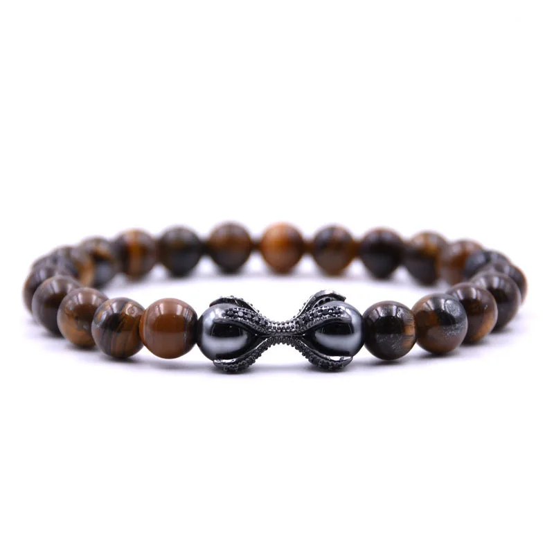 Индивидуальный мужской браслет 8 мм из натурального камня Pulseira Homme Mico Pave CZ