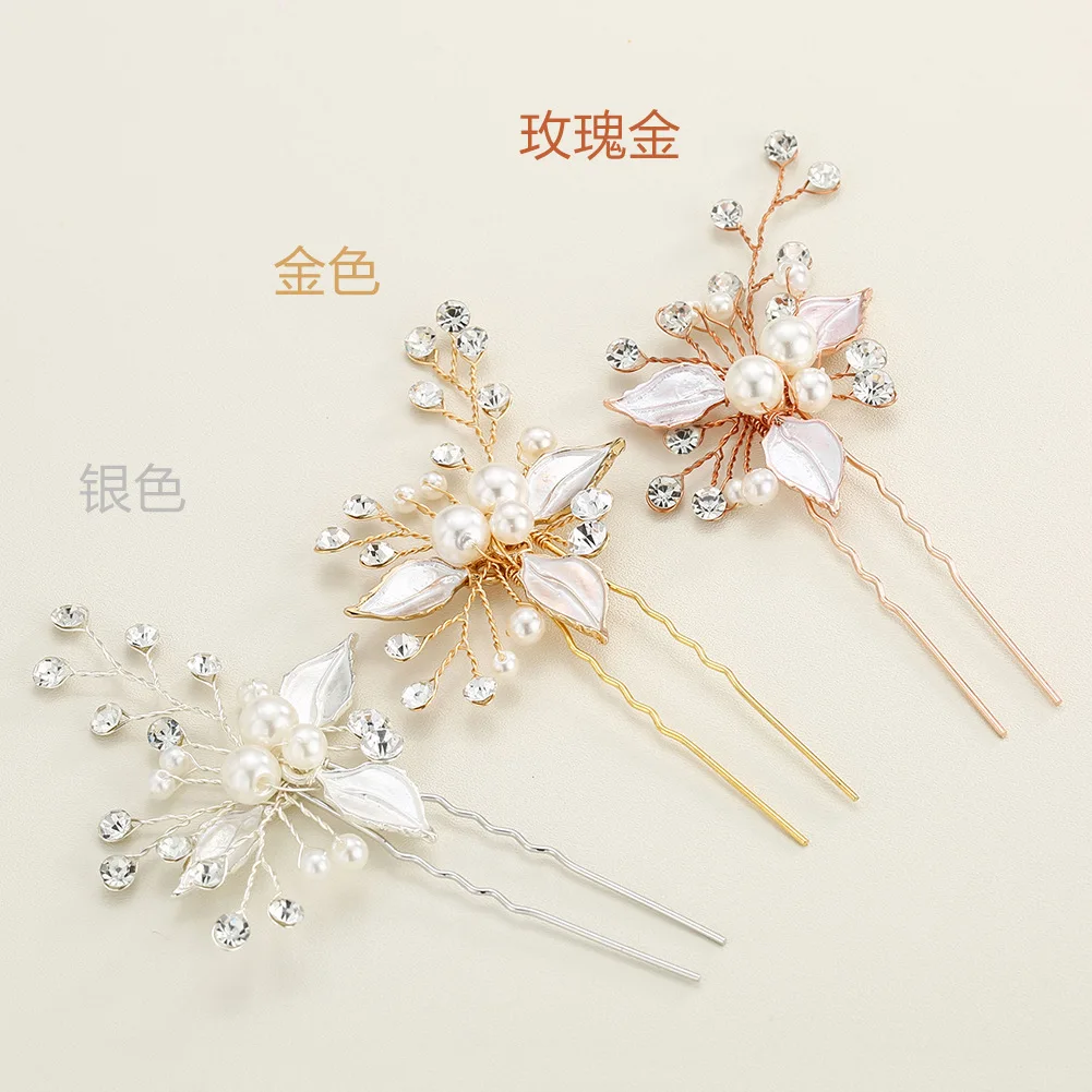 Wedding Women Bridal Crystal Pearl Hairpin Stick Hair Clip Accessories Bride Headdress Purely Handmade Leaf Needle | Украшения и