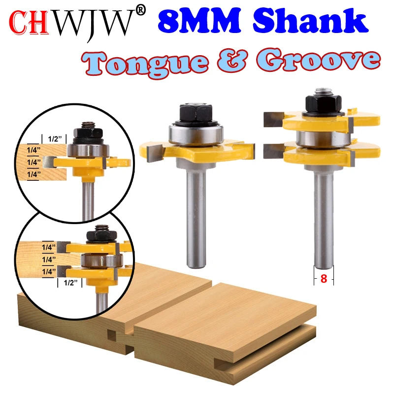 2 pc 8mm Shank high quality Tongue & Groove Joint Assembly Router Bit Set  3/4