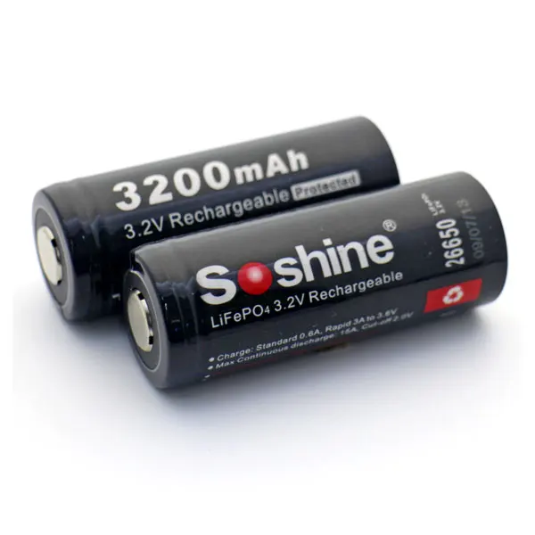 2 шт. Soshine оригинальный 26650 аккумулятор 3 В 3200 мАч LiFePO4 защищенная аккумуляторная