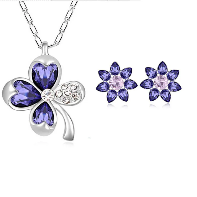 Женский ювелирный комплект из колье и серёг с австрийским кристаллом|jewelry sets|flower