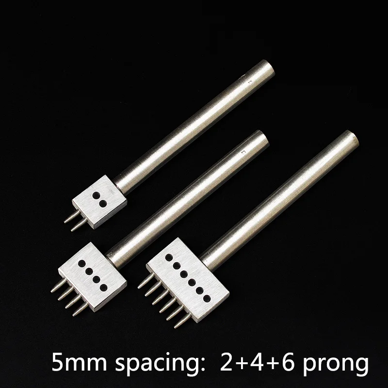 5mm 1set 3pcs Кожаный Craf 1,0 мм круглое отверстие пунша ряд зубец шить резак, инструменты для макияжа, сшитые вручную отверстие 2/4/6 отверстий 4/5/6 мм расстояние - Цвет: 5mm 1set 3pcs