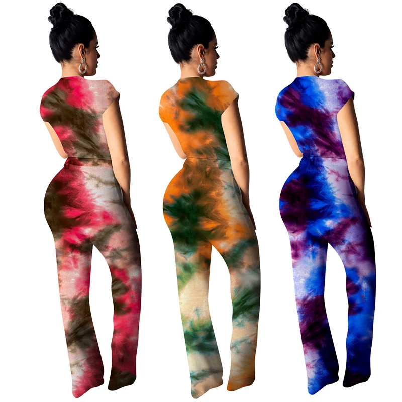 Пикантный Женский комплект 2 шт. топ с короткими рукавами и широкие брюки летняя