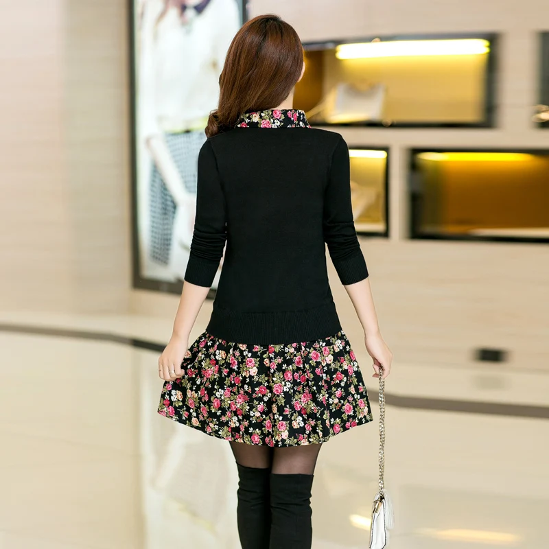 2017 Осень и зима женское платье цельное размера плюс Свободный вязаный свитер