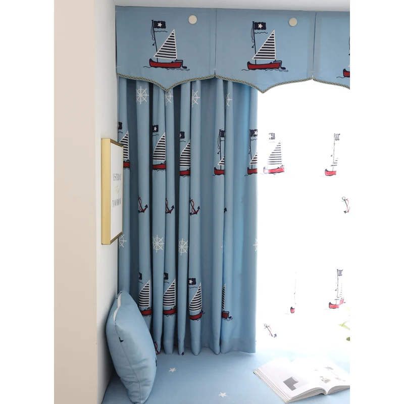 Детские Роскошные затемненные шторы с рисунком синие вышивкой для гостиной