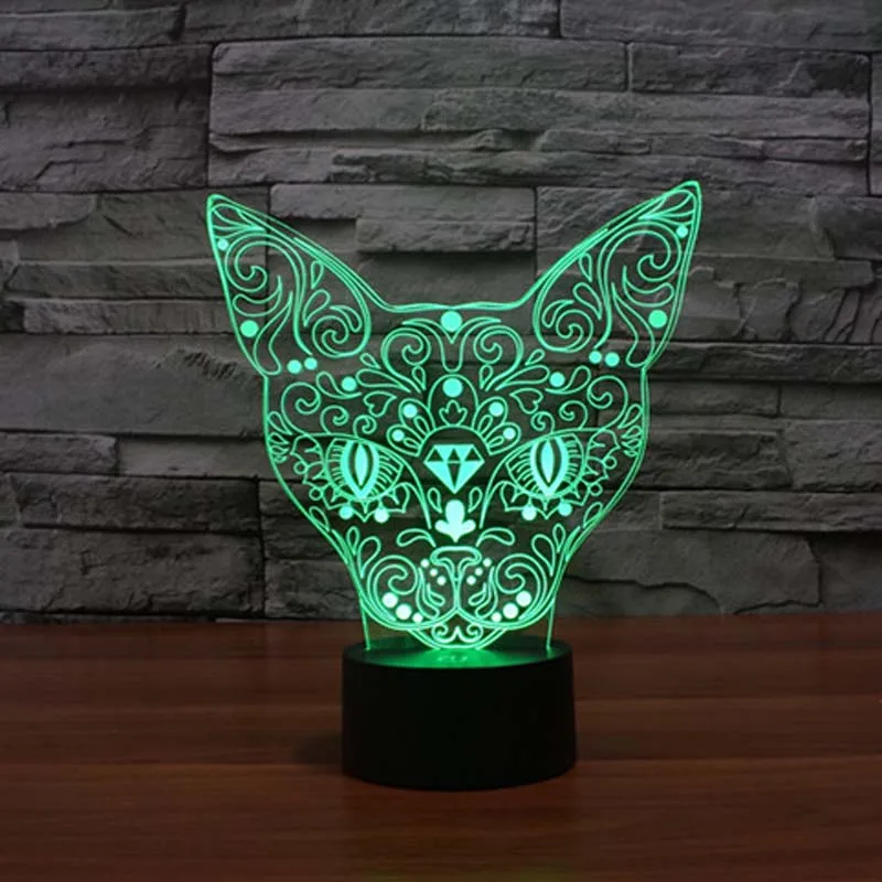 Ночник с 3D рисунком кошки настольная лампа внутренний сенсорный светодиодный
