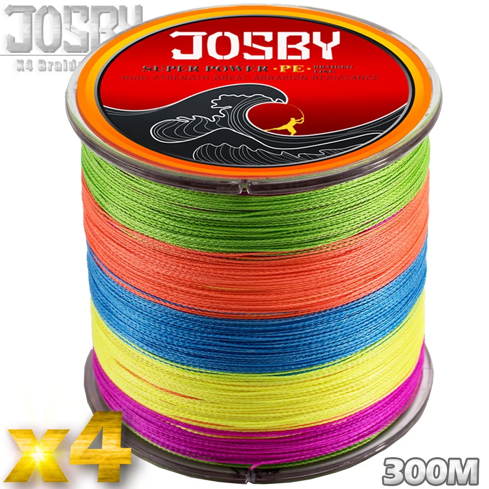 JOSBY 4 плетеные лески 300 м разноцветные сверхпрочные мультифиламентные нити
