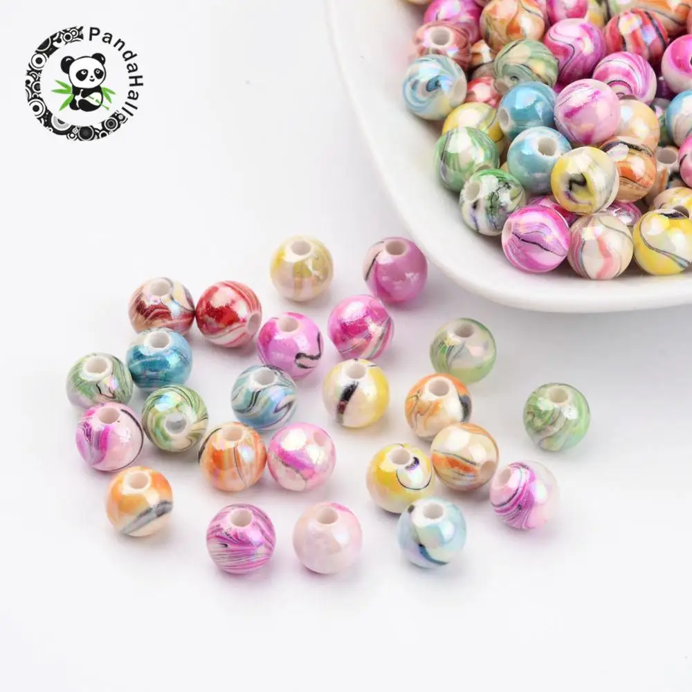 

AB Color Wave Printed Acrylic Beads, Round, Mixed Color, 8mm, Hole: 2mm; about 1800pcs/500g