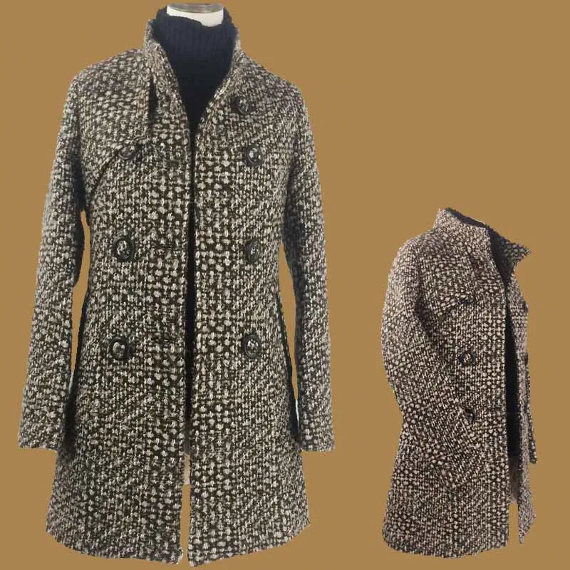 2020 Autumn Fashion Elegant Mother Turtleneck Plaid Slim Long Tweed Woolen Outerwear Female New Women's Wool Blends Coat Winter | Женская