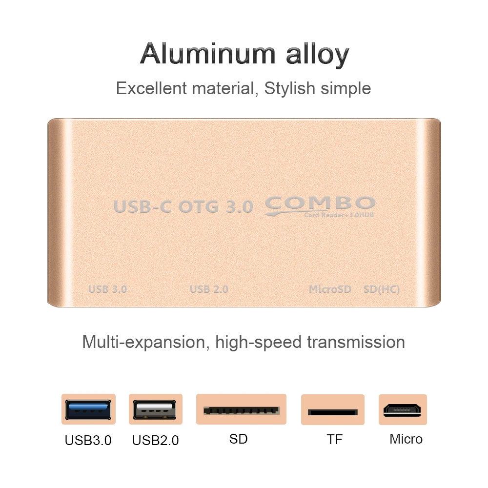 50 шт. 5в1 Алюминиевый USB 3 0 концентратор C type SD/TF кардридер Micro порт питания