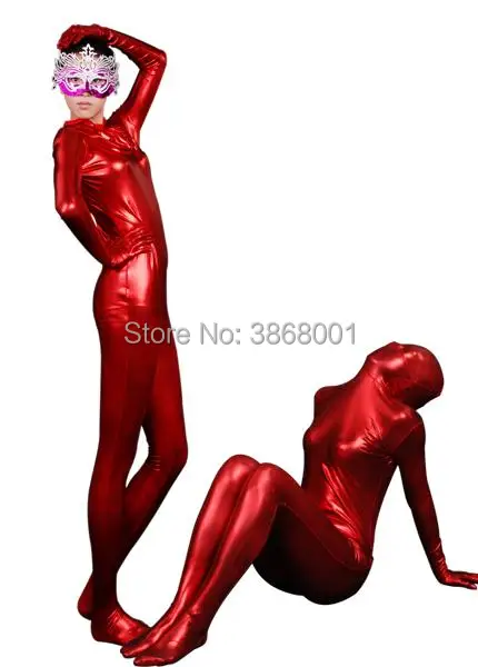 

Red color Sexy Fancy Dress Women's Costume Shiny Metallic Zentai Suit Full Bodysuit