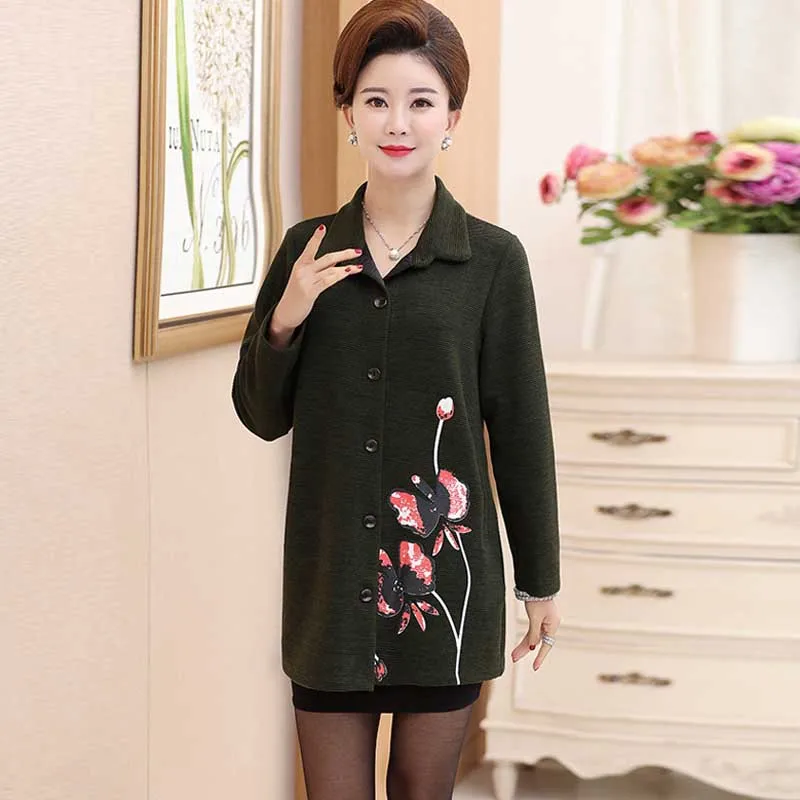 2018 женщин среднего возраста Новый Весна и осень кардиган кофта с длинными