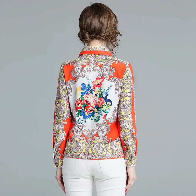 LUKAXSIKAX 2019 New Spring Autumn Women Long Sleeve Shirt High Quality Gorgeous Vintage Flowers Print Designer Runway |