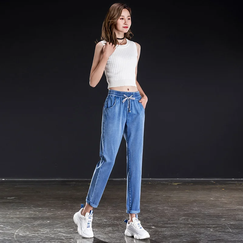 Женские свободные штаны шаровары длиной до щиколотки с эластичной резинкой на