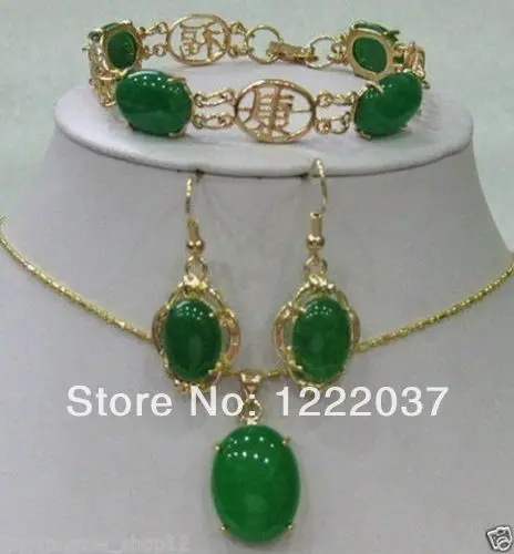 

new green jade bracelet earring Necklace pendant sets
