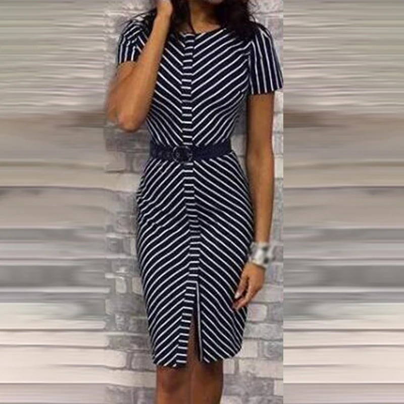 Летние женские облегающие платья в Вертикальную Полоску с коротким рукавом и