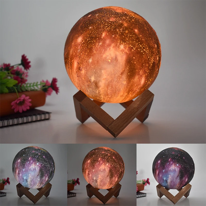 Окрашенный звездное небо светодиодный 3D лунный ночник перезаряжаемый 3/7