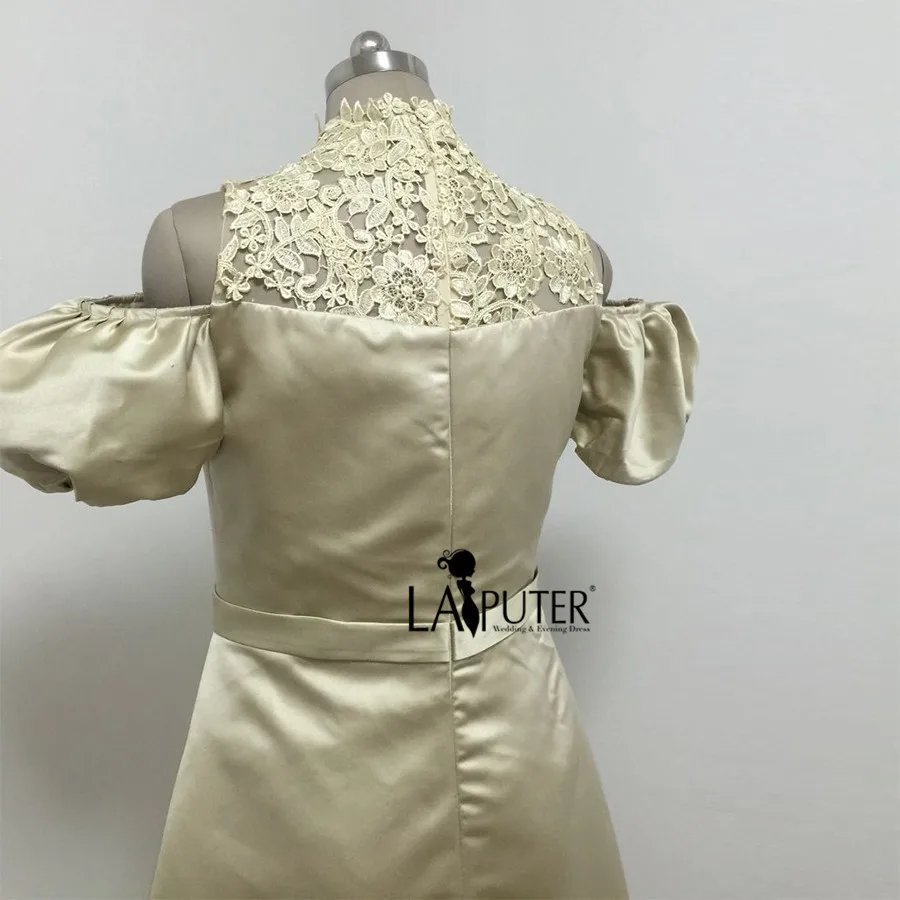 High Collar Puff Short Sleeve Dubai Arabic Evening Dresses 2017 Floor Length Long Satin Elegant Party Dress Formal Gowns | Свадьбы и
