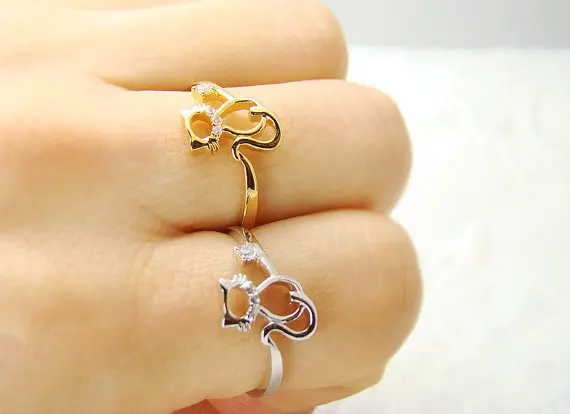 Оптовая продажа кольцо в виде котенка с вырезами животного кристаллами золотым и