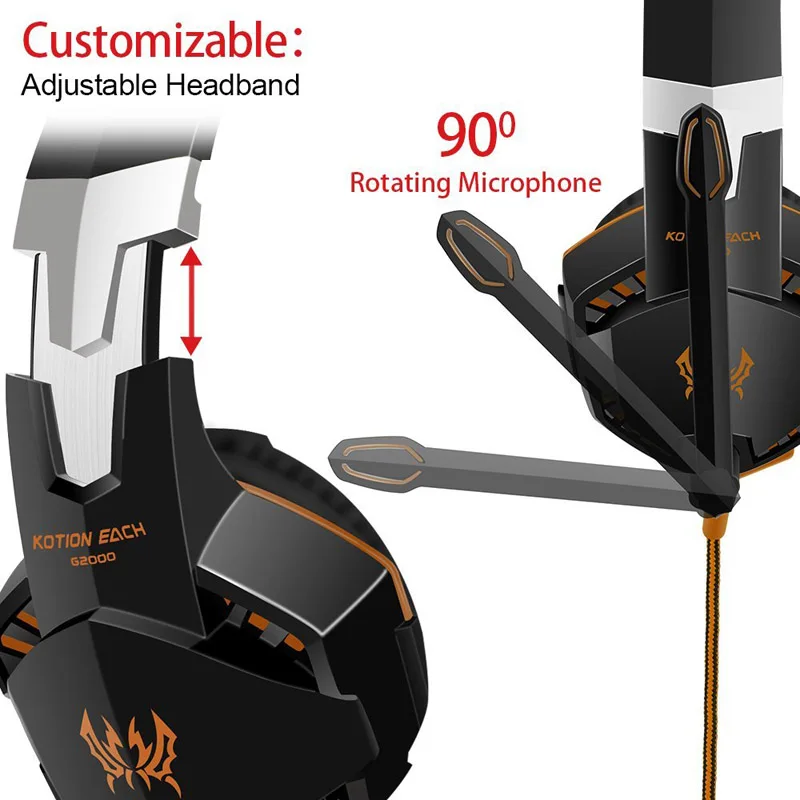 kotion each g2000 stereo gaming headset deep bass computer game headphones earphone with led light microphone for pc laptop ps4 free global shipping