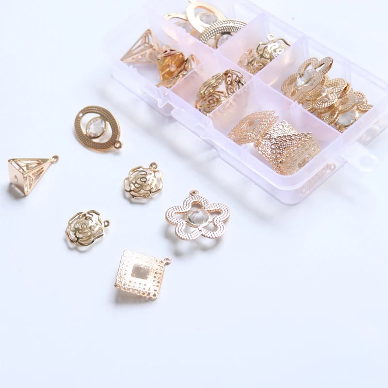 30Pcs/Set Mix Geometry Shape KC Gold Color Alloy Glass Crystal Rhinestone Inner Jewellery Pendants Jewelry Charms | Украшения и