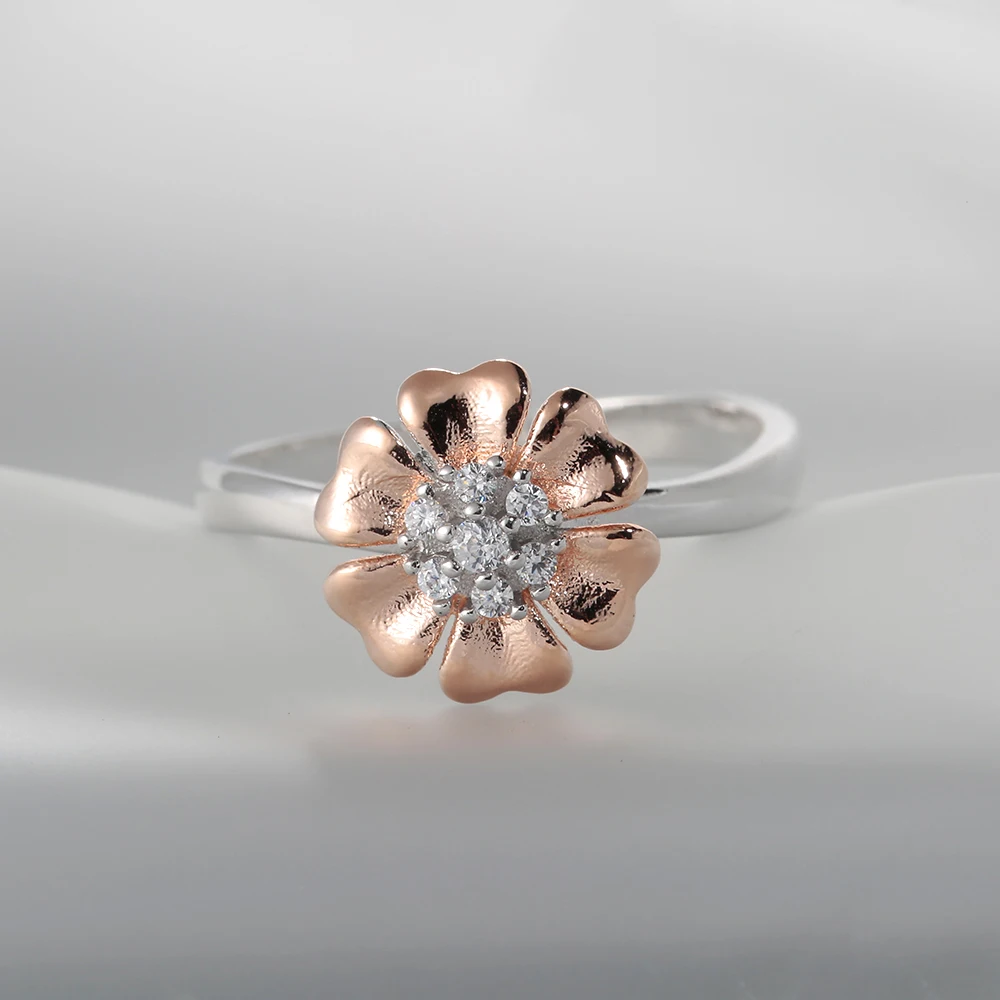 Красивое кольцо из розового золота с цветком в форме сердца Женское Обручальное