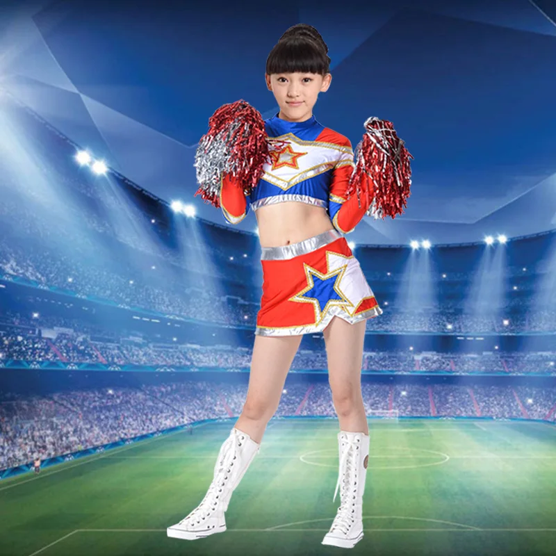 Костюм Чирлидера с коротким рукавом и голубым балом детское танцевальное платье