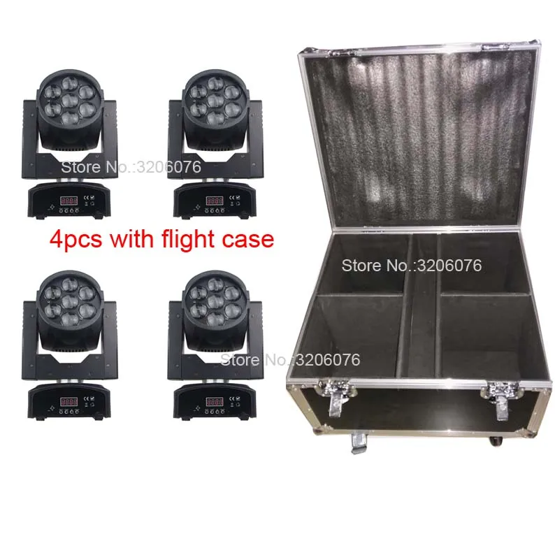 4/6 шт + кейс для полетов 14 каналов DMX 512 управление 7x15 Вт RGBW led zoom moving head professional