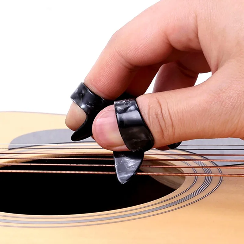 4pcs/set Celluloid Finger Guitar Pick Mediator 1 Thumb 3 Fingerpicks Shell Plectrum | Спорт и развлечения