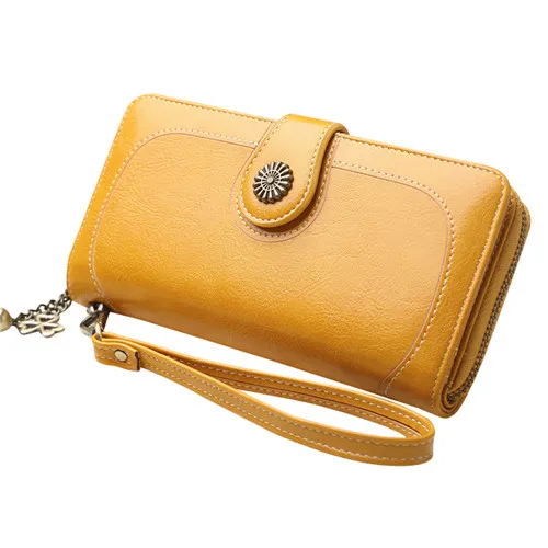 Yellow Длинный кошелек для женщин и девушек, модный кожаный кошелек для монет в стиле ретро на молнии, клатч для телефона, ID держатель для карт, сумочка - Цвет: Yellow