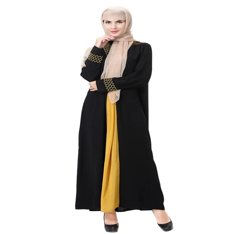 Дубай Стиль Женский длинный рукав V Nevk кафтан исламский халат Abaya арабский хлопок