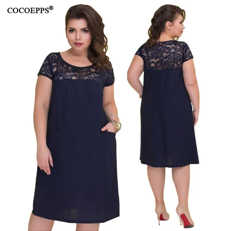 

COCOEPPS Large Size Women Summer Dress Lace Female loose dress plus size 3xl casual vestidos 2019 Big Plus Sizes dresses