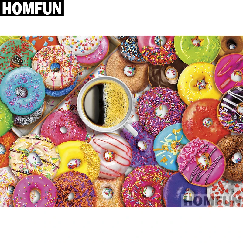 Алмазная 5D картина HOMFUN A01755 пончик и кофе вышивка крестиком