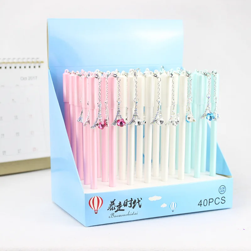 

40pcs Gel Pens Cartoon Pendant Tower Black Colored Gel-inkpens for Writing Cute Stationery Office School Supplies