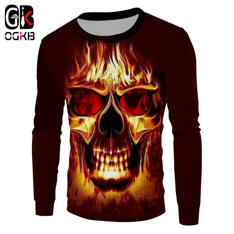 

OGKB Unisex Hiphop Crewneck Pullovers Women/men's Cool Print Flame Skull 3d Sweatshirt Hoodies Long Sleeve Sweats Jumpers Coats