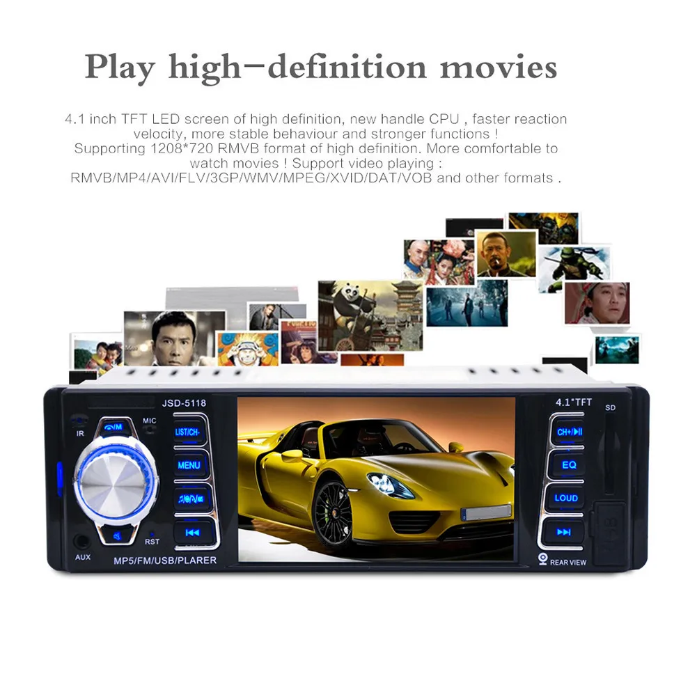 Встроенный Wirel 4 1 дюймовый HD автомобиля FM Аудио плеер Bluetooth MP5 U флэш накопитель с