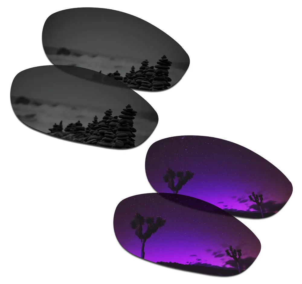 SmartVLT 2 Pairs Polarized Sunglasses Replacement Lenses for Oakley Monster Dog Stealth Black and Plasma Purple