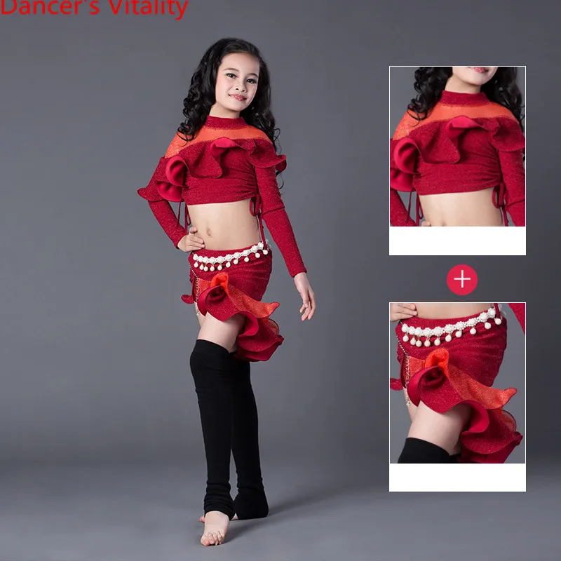 Ragazze 2 Pezzo набор di Danza Del Ventre наряд Manica Lunga Maglia Топ Corta Gong Velluto Bambini Vestiti Pratica Ball |