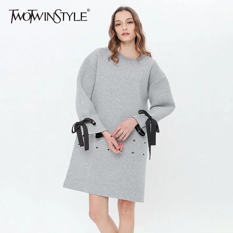 Платье Толстовка TWOTWINSTYLE с длинным рукавом на шнурках|Женские платья| |