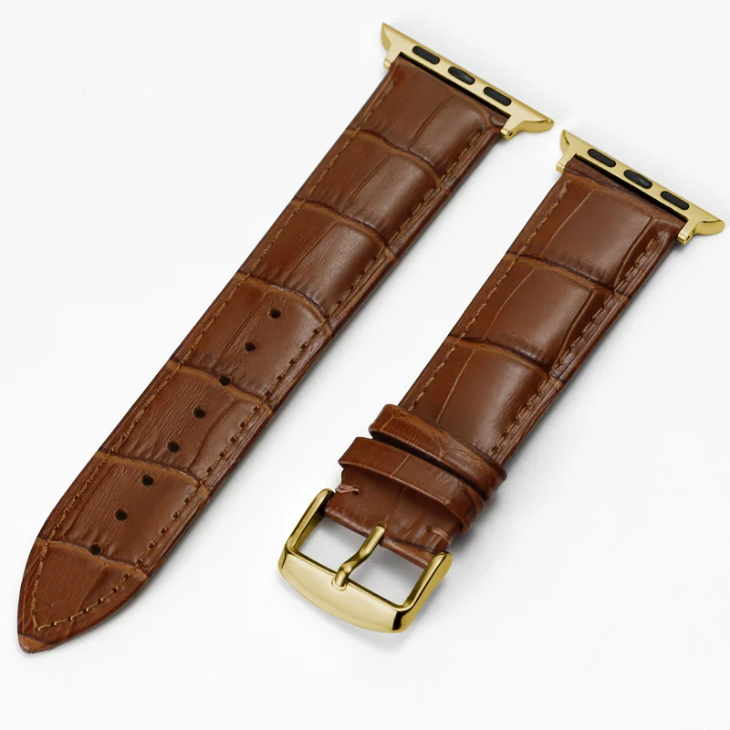 Gold-Light Brown Carouse Watch Accessories Calf Genuine Leather Strap For Apple Watch Band 42mm 38mm Series 4/3/2/1 iWatch 44mm 40mm Watchband - Цвет ремешка: Gold-Light Brown