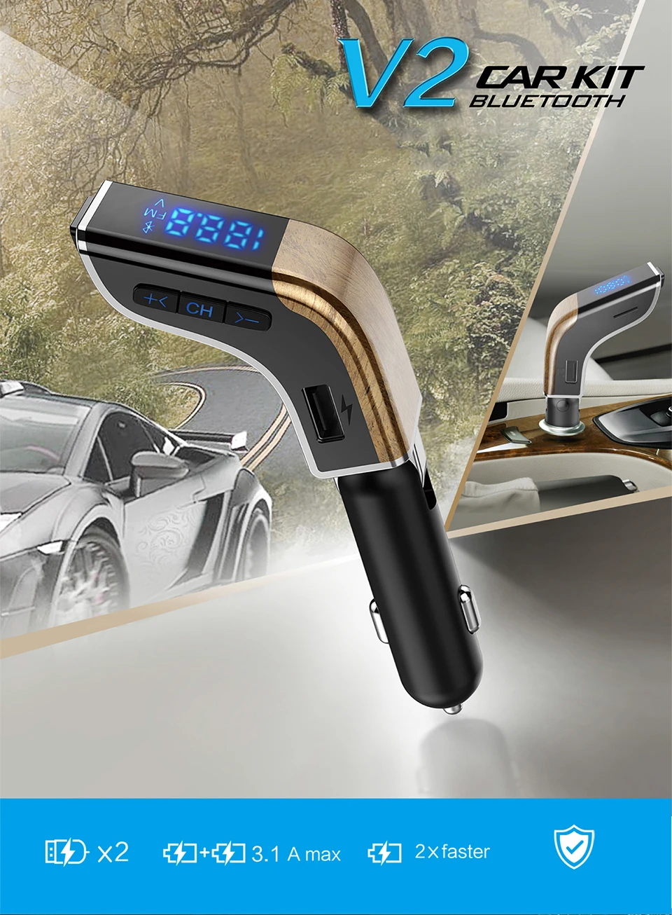 FM передатчик Bluetooth автомобильный комплект MP3-плеер светодиодный двойной USB 4.1A автомобиля зарядное устройство напряжение дисплей Micro SD TF воспроизведения музыки