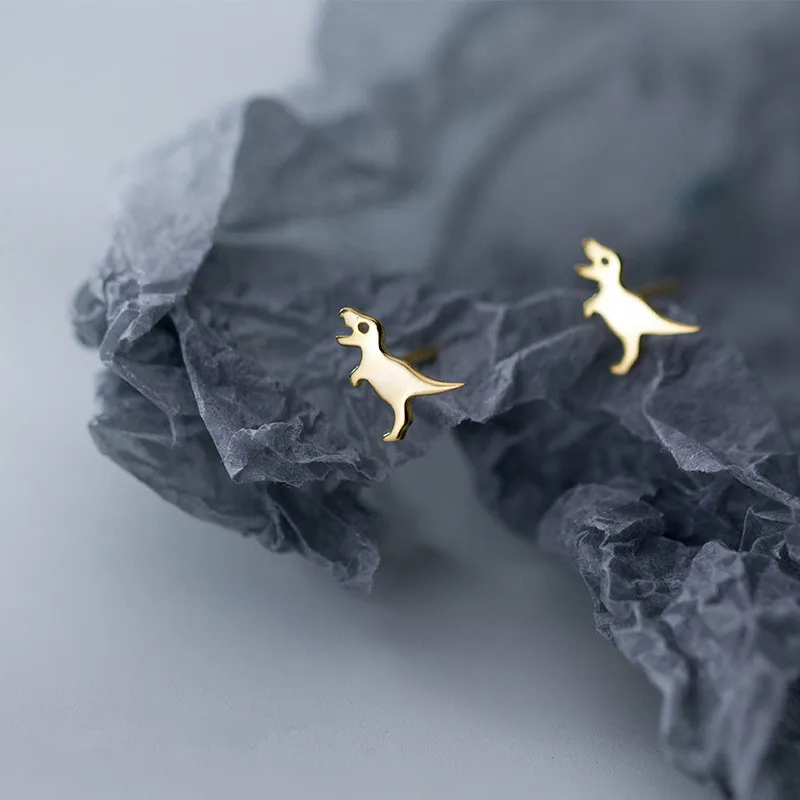 SMALL Cute 6MM *8MM 1Pair Authentic Real 100% 925 Sterling Silver fine Jewelry Animal Dinosaur Stud Earrings C-G0595 | Украшения и