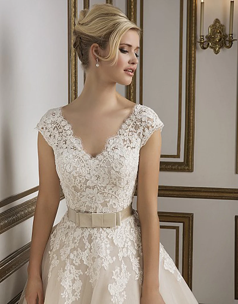 Винтаж Вдохновленный Кружева Короткие Свадебные Платья Сшитое Голеностопного